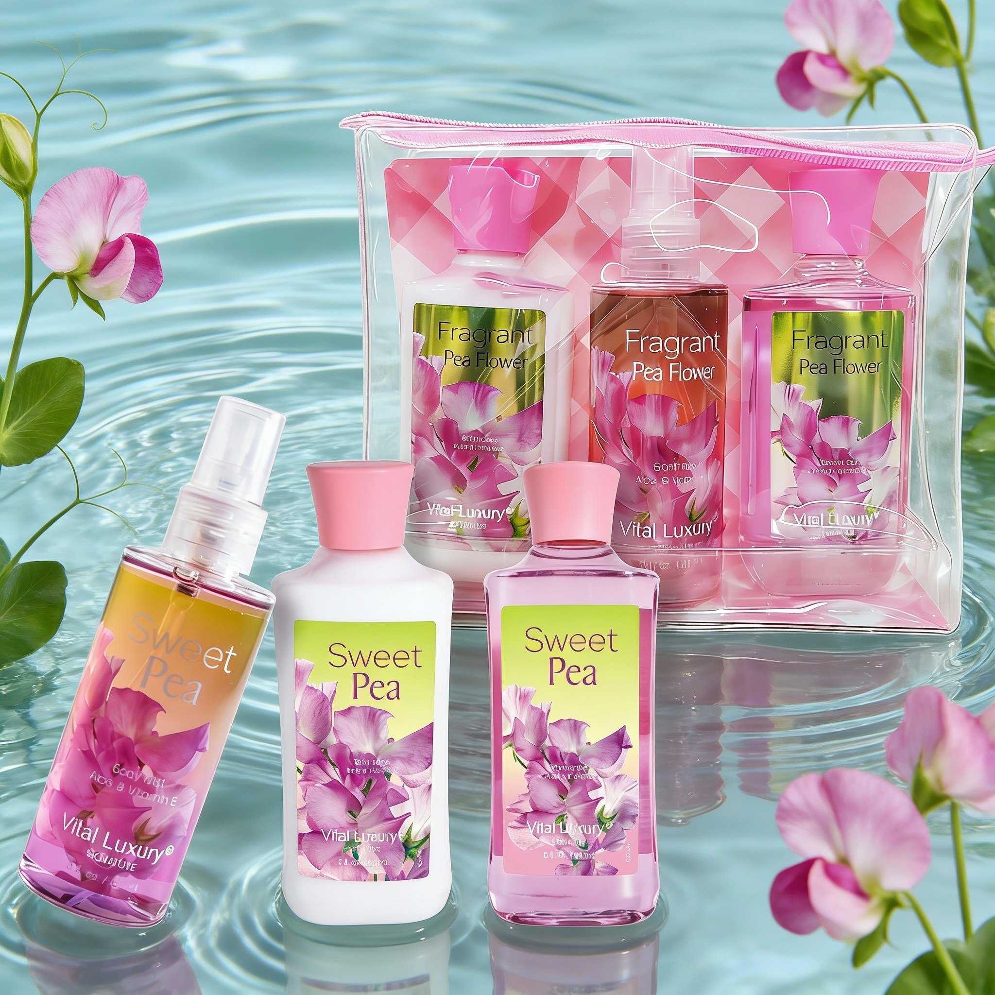 3-piece Bath & Body Care Travel Set Pea Flower Scent Home Spa Set With ...