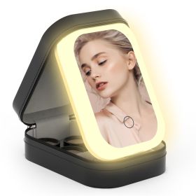 Portable Travel Makeup Bag With LED Mirror Rechargeable Beauty Mirror With 3 Color Light Dimmable Brightness Waterproof Cosmetic Bag With 4 Compa (Color: BLACK)